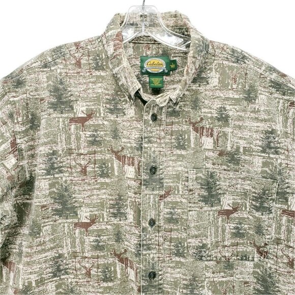 Cabela's Deer Print Long Sleeve Button Down Shirt Size LARGE - Picture 1 of 9